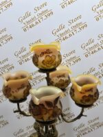 Sfesnic cu sticla tip Galle si suport soldat de bronz - imagine 3