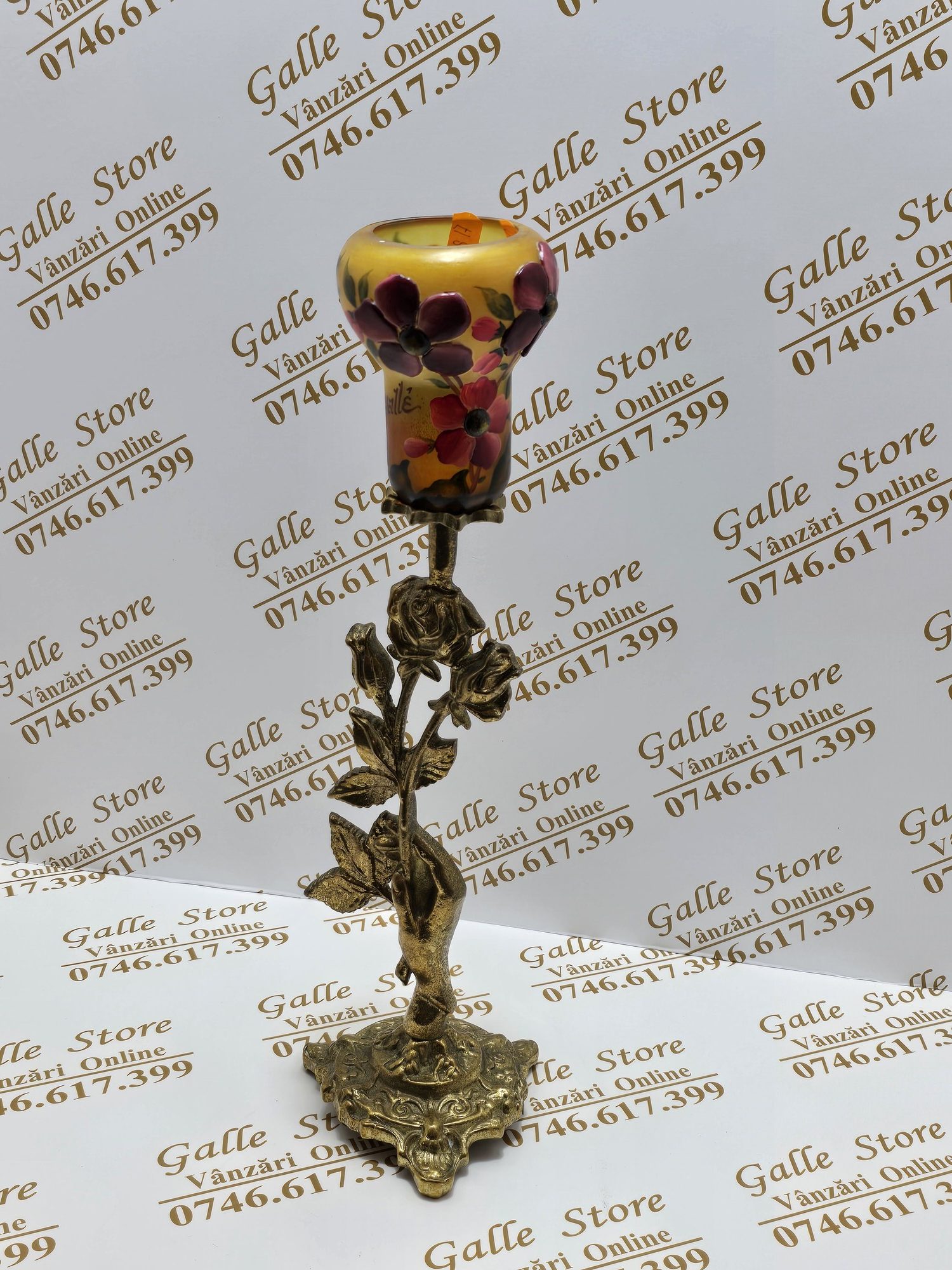20260318_190425 Sfesnic cu sticla tip Galle si bronz - imagine 1