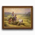 Tablou cu rama Copii cu capra 41x65
