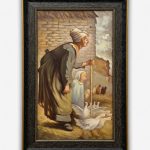 Tablou cu rama Batrana cu gastele 77x45